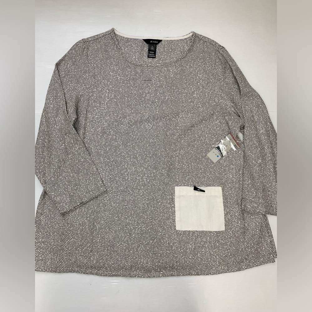 Ali Miles Textured Knit 3/4 Sleeve Tunic Top Size XL Black And White W/ Pocket